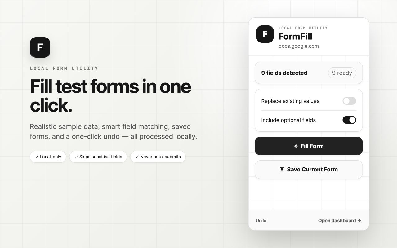 FormFill browser extension popup